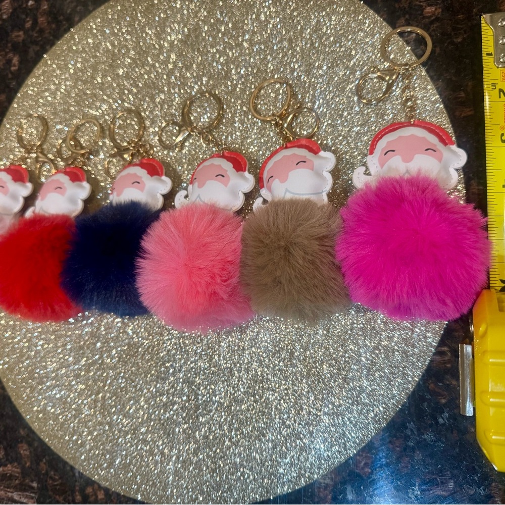Stocking stuffers Santa Pom Pom Keychain lot of 6- Multicolor